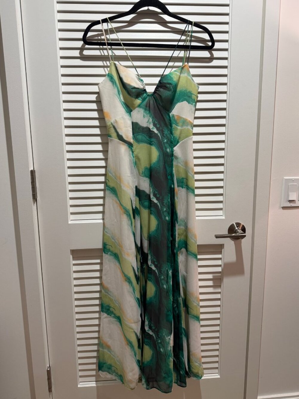 Karen Millen Watercolour Strappy Woven Maxi Dress Green Multi-Print US 0
